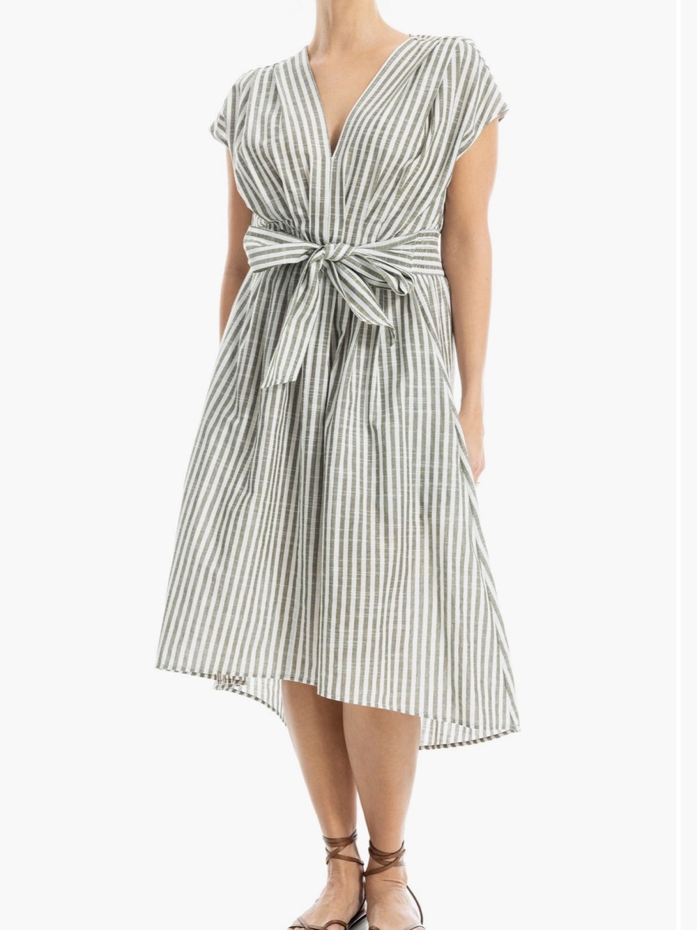 Max Studio Green Stripe Tie-Waist Midi Skirt